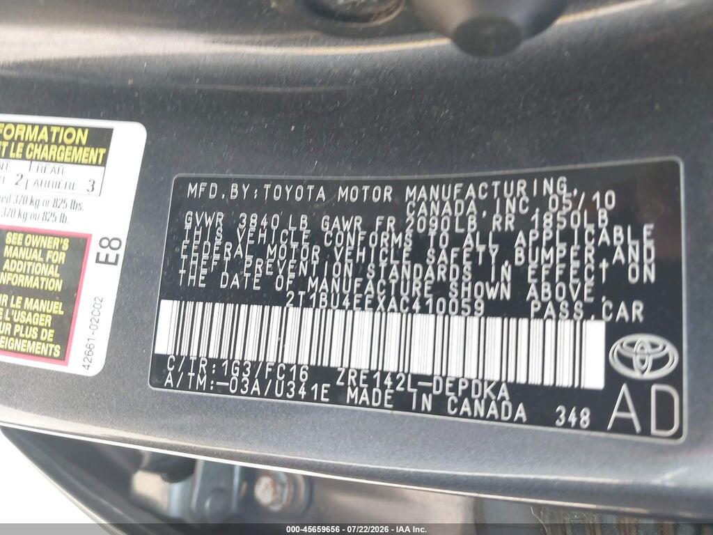2T1BU4EEXAC410059 2010 TOYOTA COROLLA photo no. 9