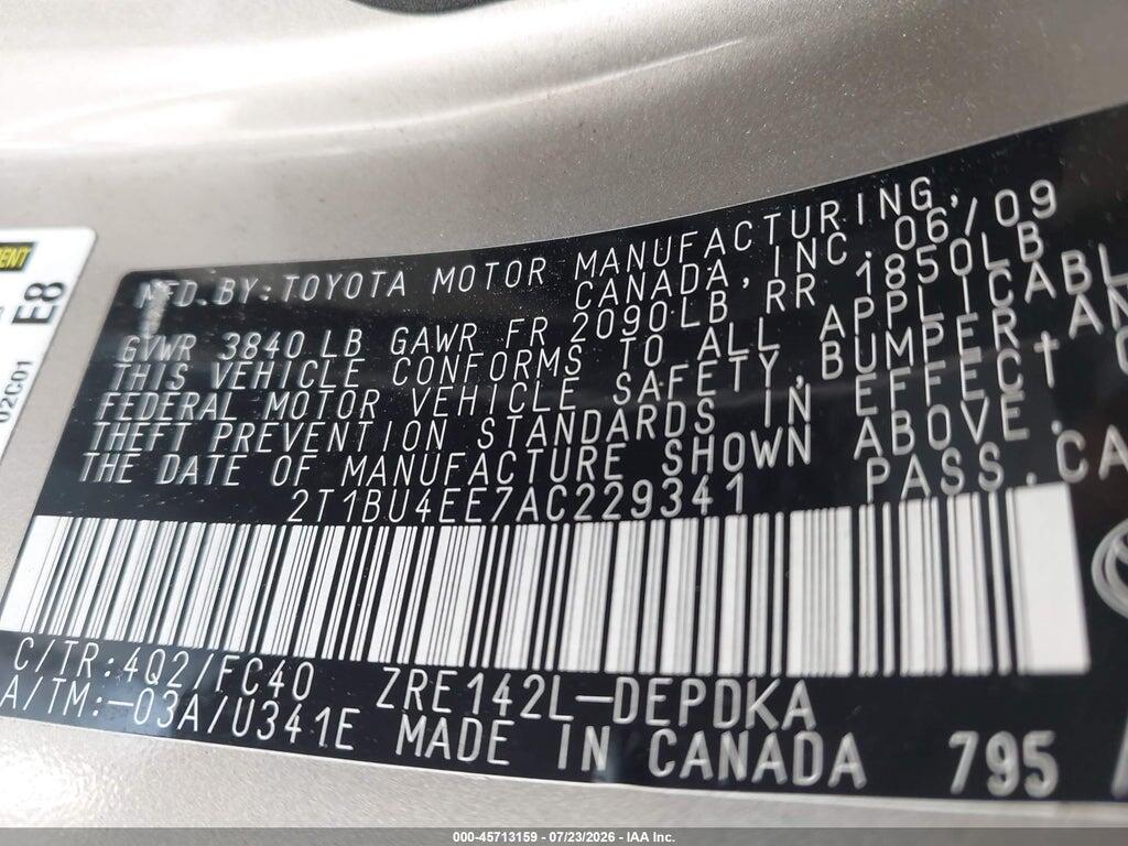 2T1BU4EE7AC229341 2010 TOYOTA COROLLA photo no. 9