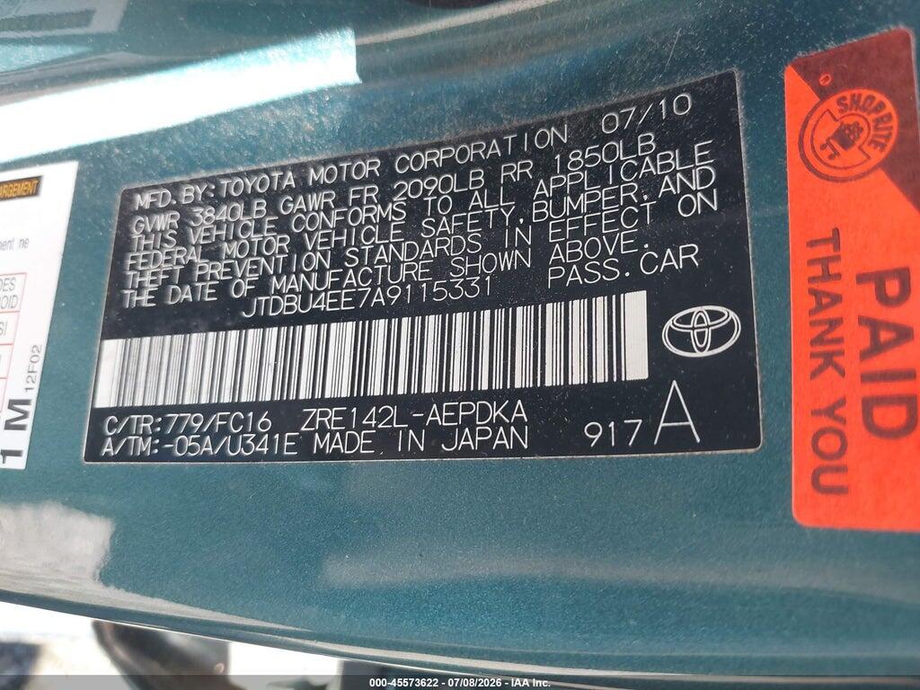 JTDBU4EE7A9115331 2010 TOYOTA COROLLA photo no. 9