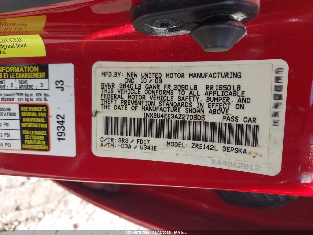 1NXBU4EE3AZ270905 2010 TOYOTA COROLLA photo no. 9