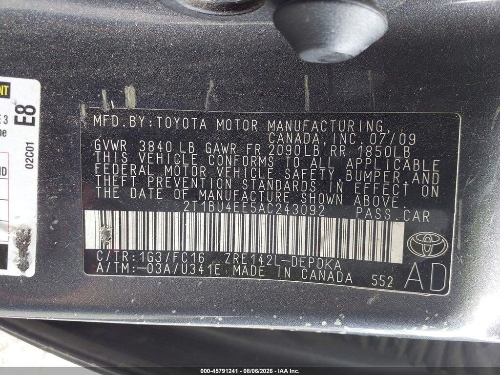 2T1BU4EE5AC243092 2010 TOYOTA COROLLA photo no. 9