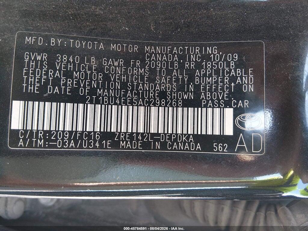 2T1BU4EE5AC298268 2010 TOYOTA COROLLA photo no. 9