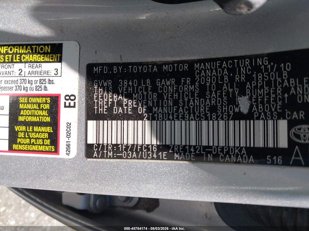 2T1BU4EE9AC518267 2010 TOYOTA COROLLA photo no. 9