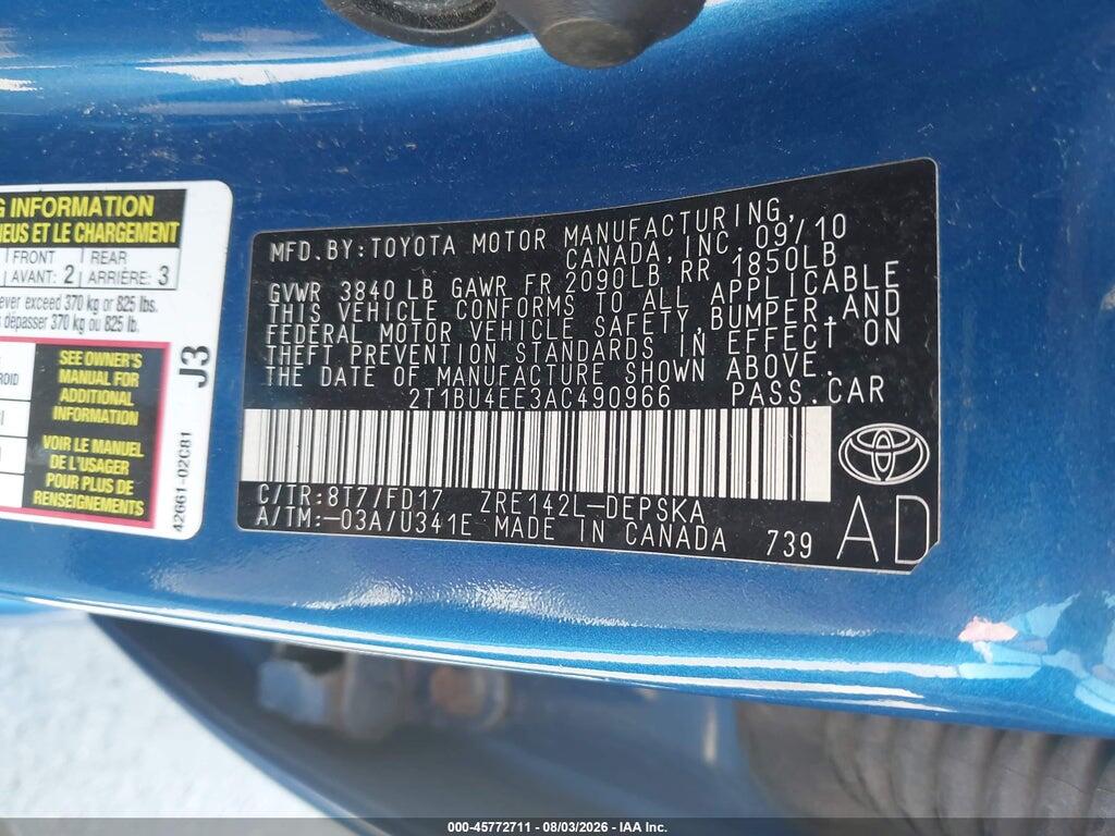 2T1BU4EE3AC490966 2010 TOYOTA COROLLA photo no. 9