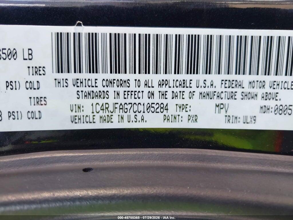 1C4RJFAG7CC105284 2012 JEEP GRAND CHEROKEE photo no. 9