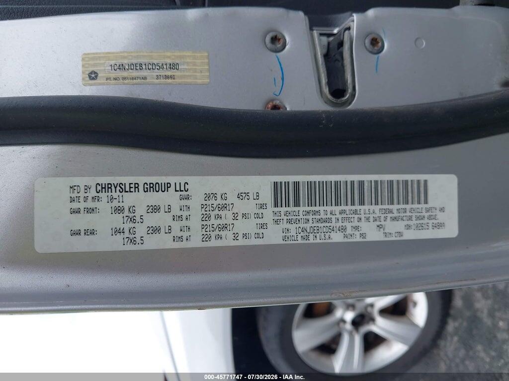 1C4NJDEB1CD541480 2012 JEEP COMPASS photo no. 9