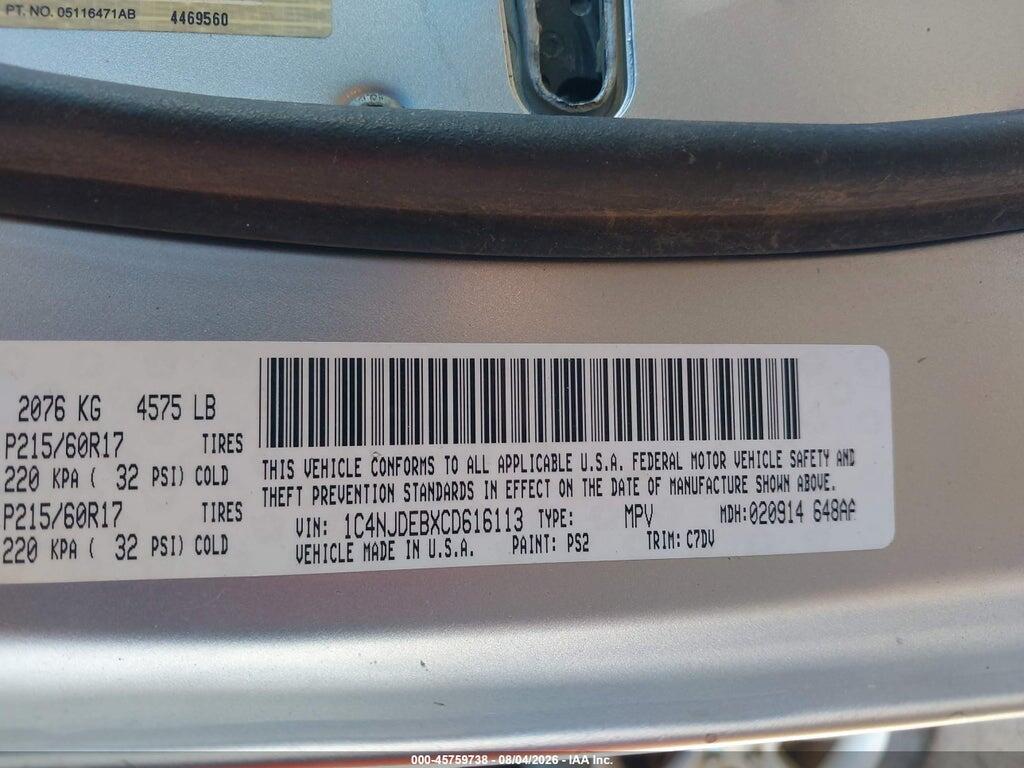 1C4NJDEBXCD616113 2012 JEEP COMPASS photo no. 9