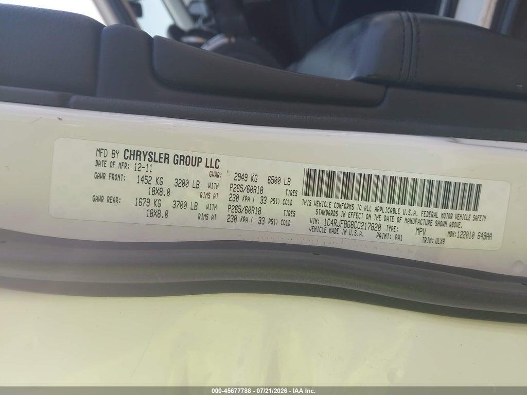 1C4RJFBG8CC217820 2012 JEEP GRAND CHEROKEE photo no. 9