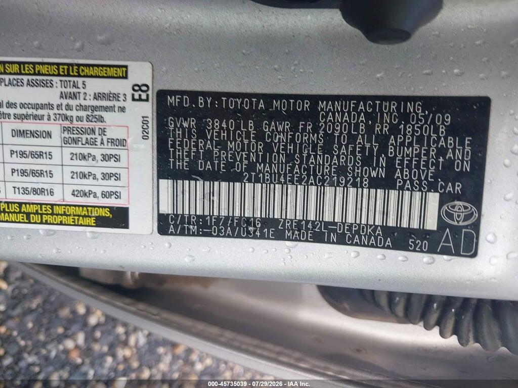 2T1BU4EE2AC219218 2010 TOYOTA COROLLA photo no. 9