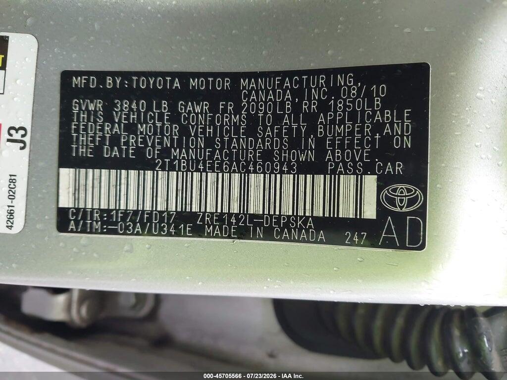 2T1BU4EE6AC460943 2010 TOYOTA COROLLA photo no. 9