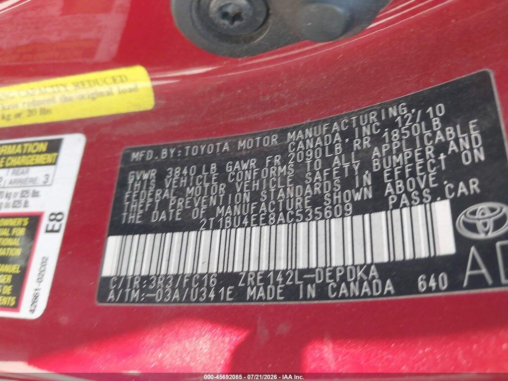 2T1BU4EE8AC535609 2010 TOYOTA COROLLA photo no. 9