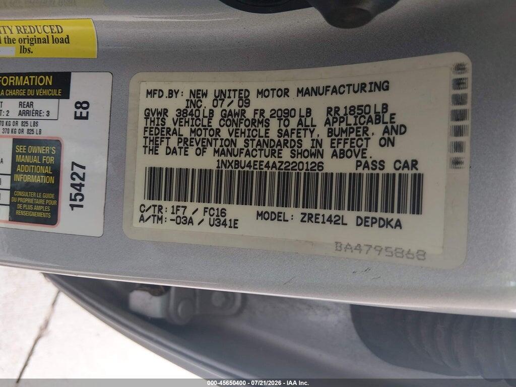 1NXBU4EE4AZ220126 2010 TOYOTA COROLLA photo no. 9