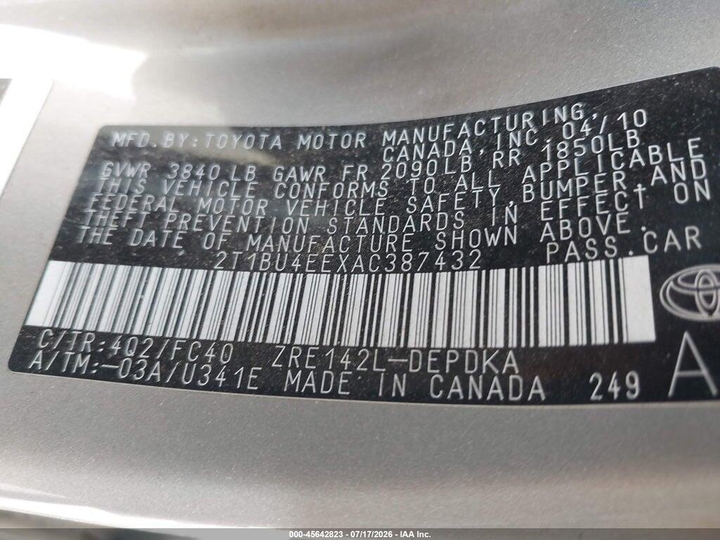 2T1BU4EEXAC387432 2010 TOYOTA COROLLA photo no. 9