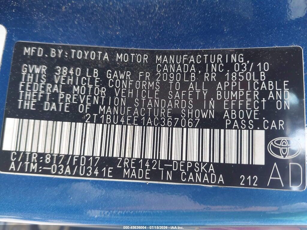 2T1BU4EE1AC367067 2010 TOYOTA COROLLA photo no. 9