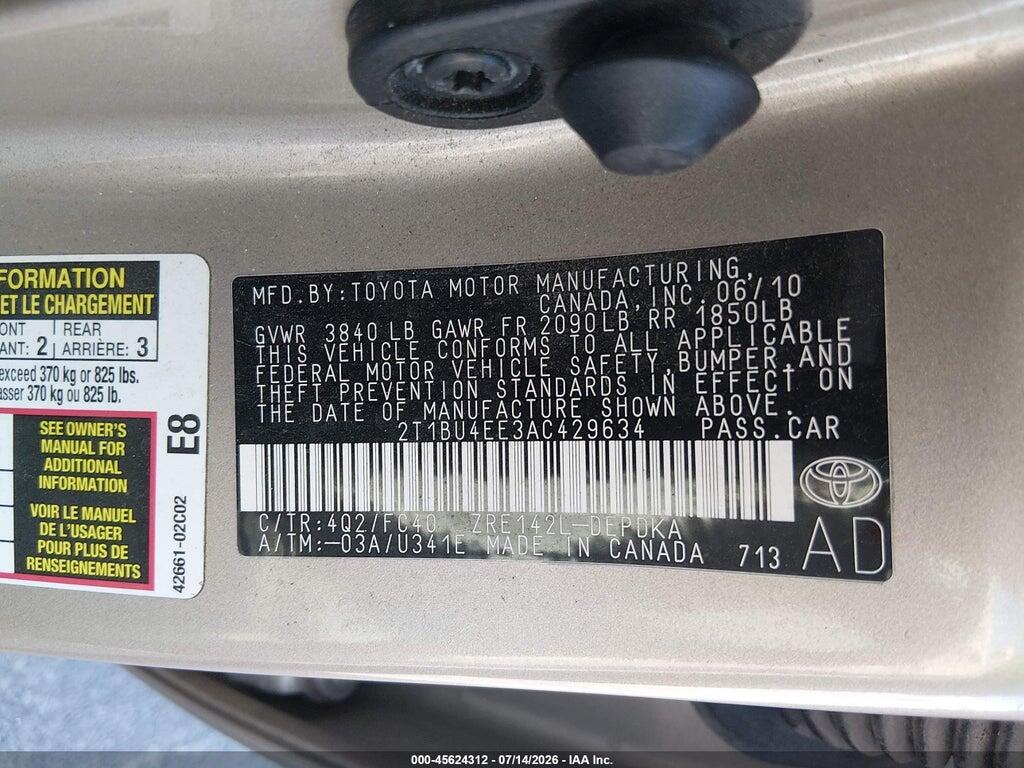 2T1BU4EE3AC429634 2010 TOYOTA COROLLA photo no. 9