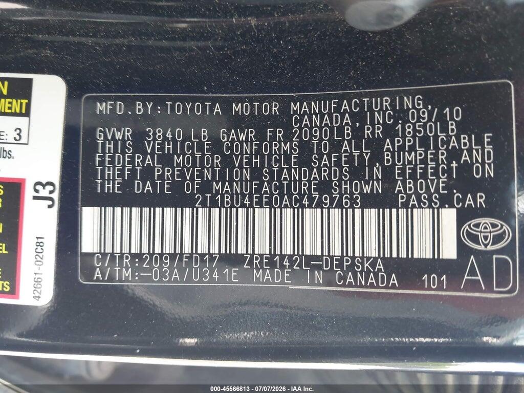 2T1BU4EE0AC479763 2010 TOYOTA COROLLA photo no. 9