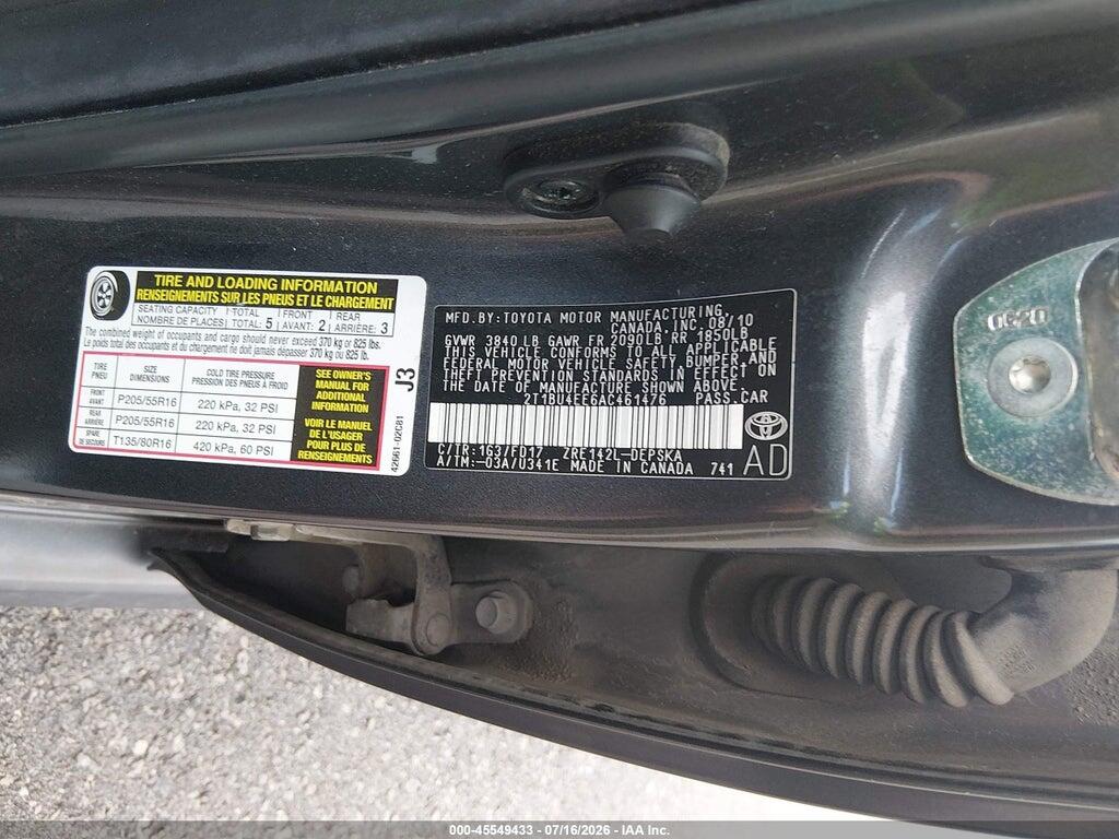 2T1BU4EE6AC461476 2010 TOYOTA COROLLA photo no. 9
