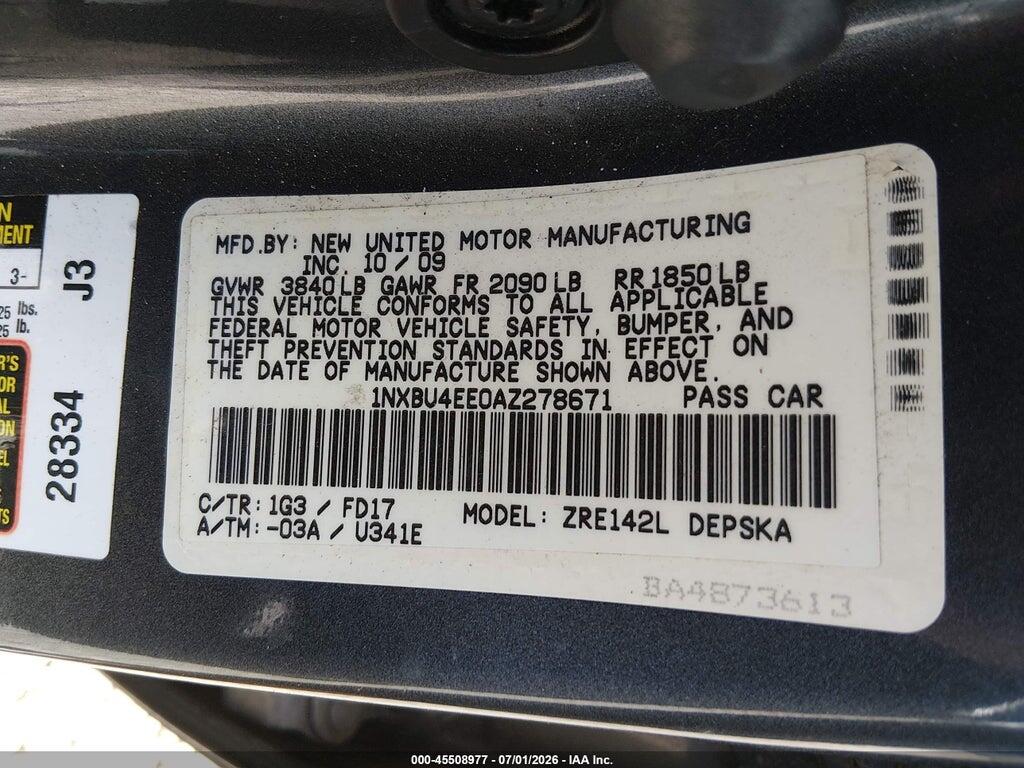 1NXBU4EE0AZ278671 2010 TOYOTA COROLLA photo no. 9
