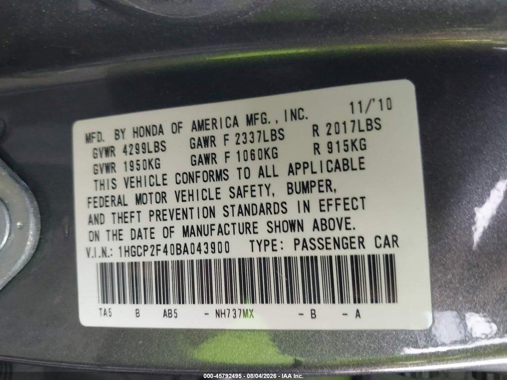 1HGCP2F40BA043900 2011 HONDA ACCORD photo no. 9