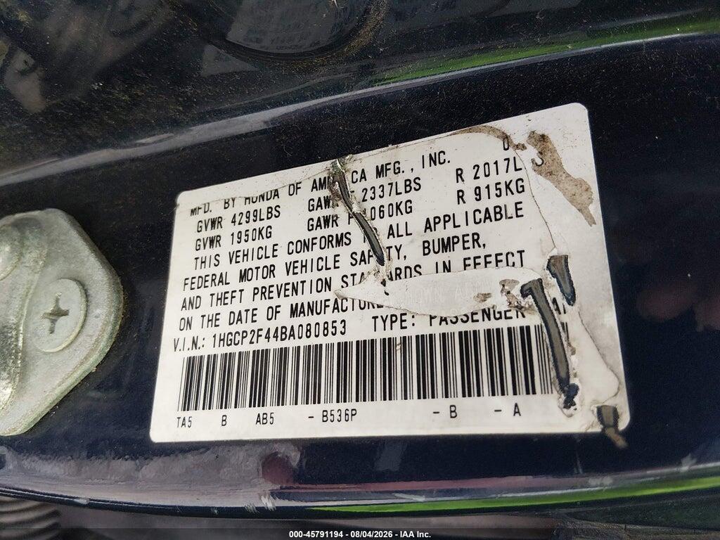1HGCP2F44BA080853 2011 HONDA ACCORD photo no. 9