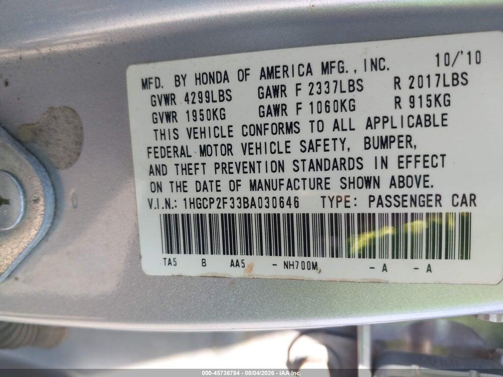 1HGCP2F33BA030646 2011 HONDA ACCORD photo no. 9