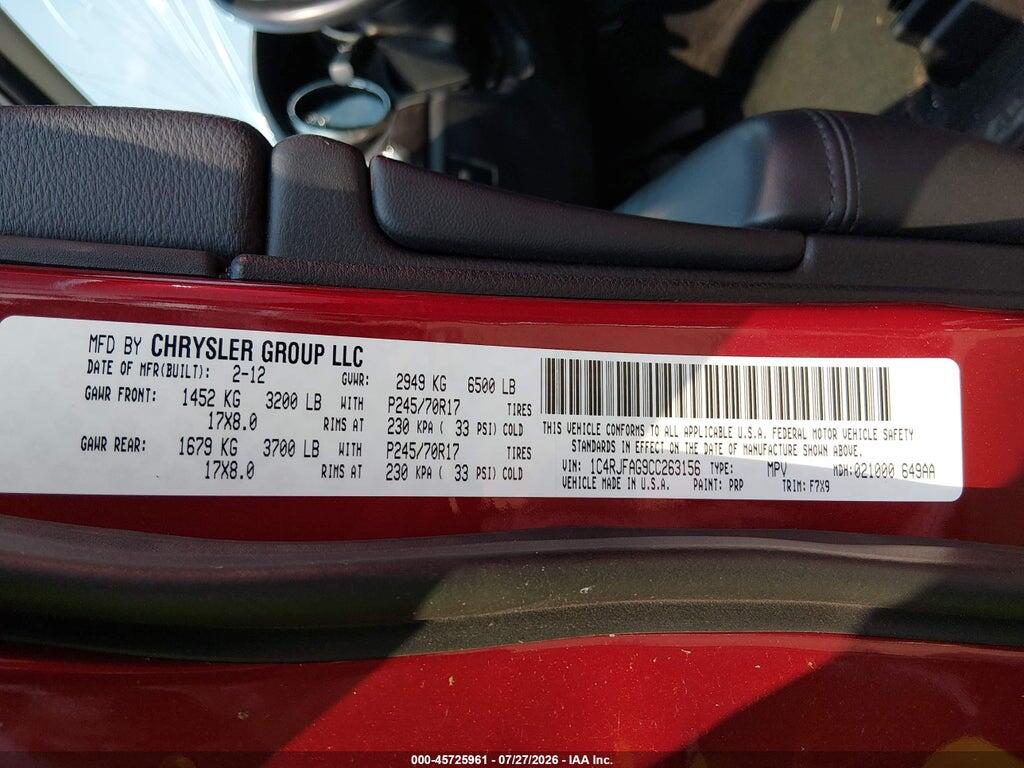 1C4RJFAG9CC263156 2012 JEEP GRAND CHEROKEE photo no. 9