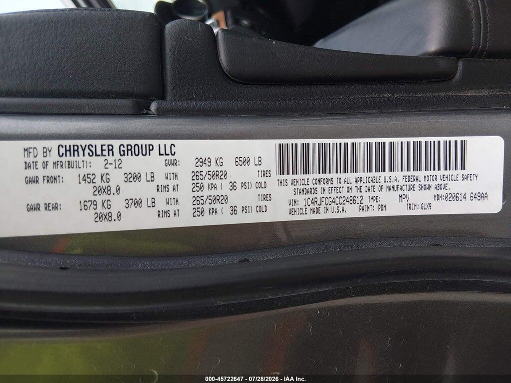 1C4RJFCG4CC248612 2012 JEEP GRAND CHEROKEE photo no. 9