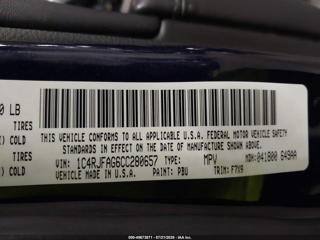 1C4RJFAG6CC280657 2012 JEEP GRAND CHEROKEE photo no. 9