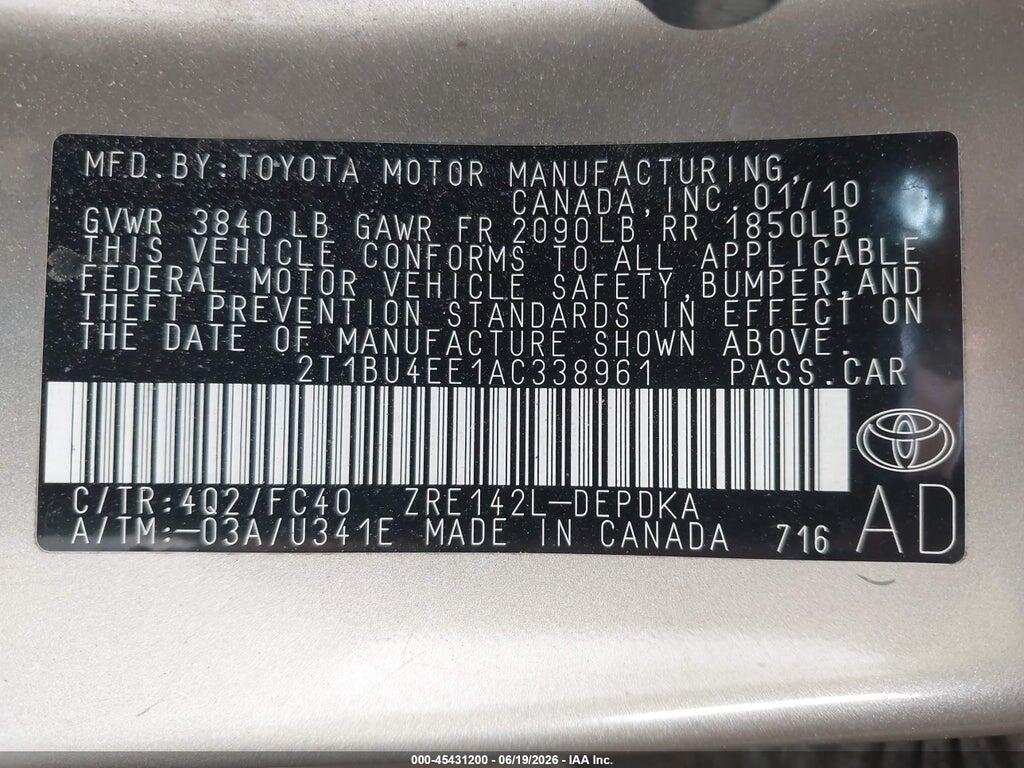 2T1BU4EE1AC338961 2010 TOYOTA COROLLA photo no. 9