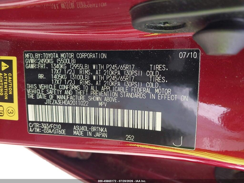 JTEZA3EH0A2011022 2010 TOYOTA HIGHLANDER photo no. 9
