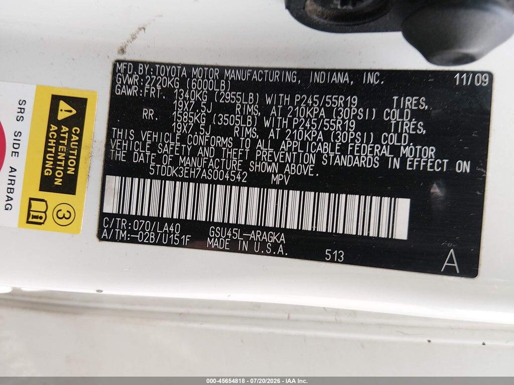 5TDDK3EH7AS004542 2010 TOYOTA HIGHLANDER photo no. 9