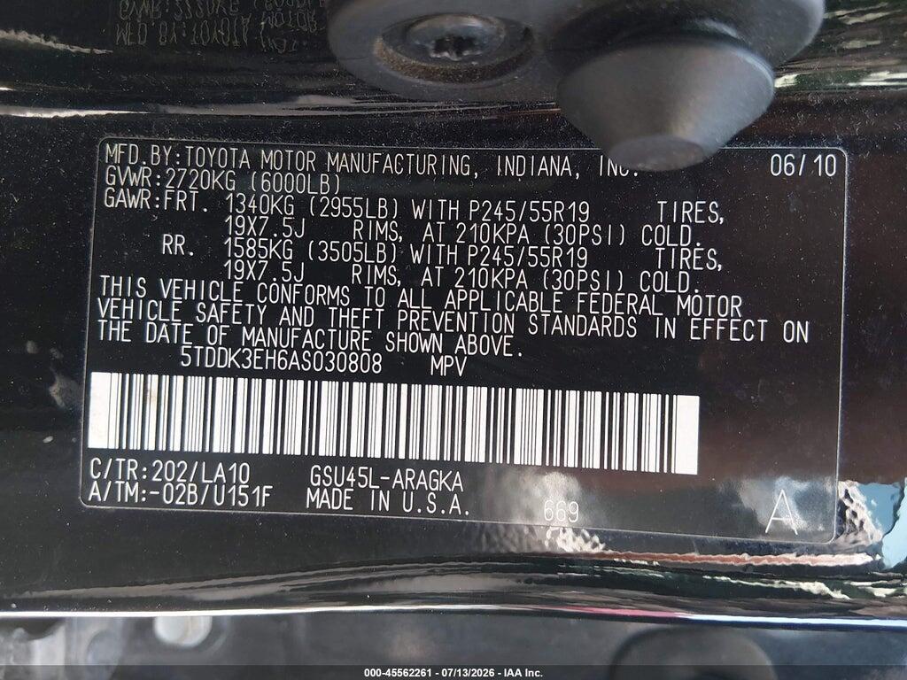 5TDDK3EH6AS030808 2010 TOYOTA HIGHLANDER photo no. 9