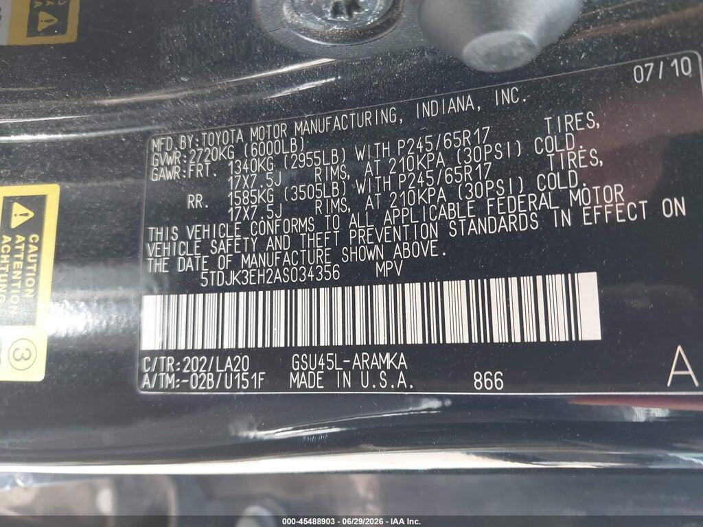 5TDJK3EH2AS034356 2010 TOYOTA HIGHLANDER photo no. 9