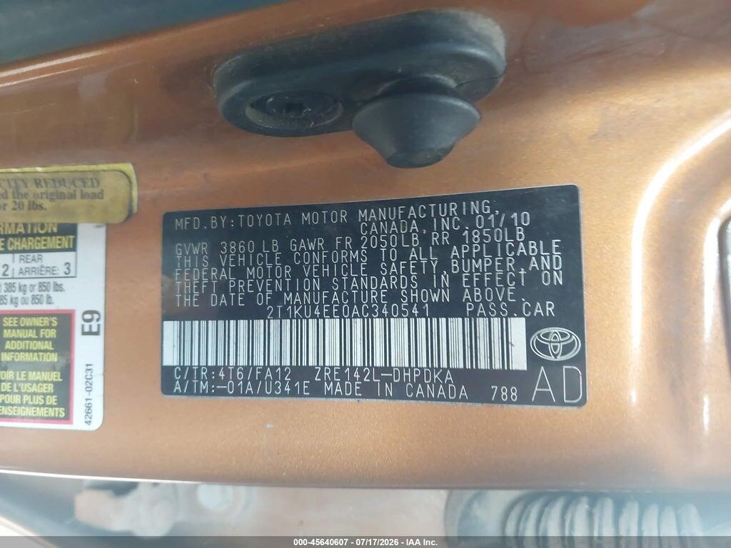 2T1KU4EE0AC340541 2010 TOYOTA MATRIX photo no. 9