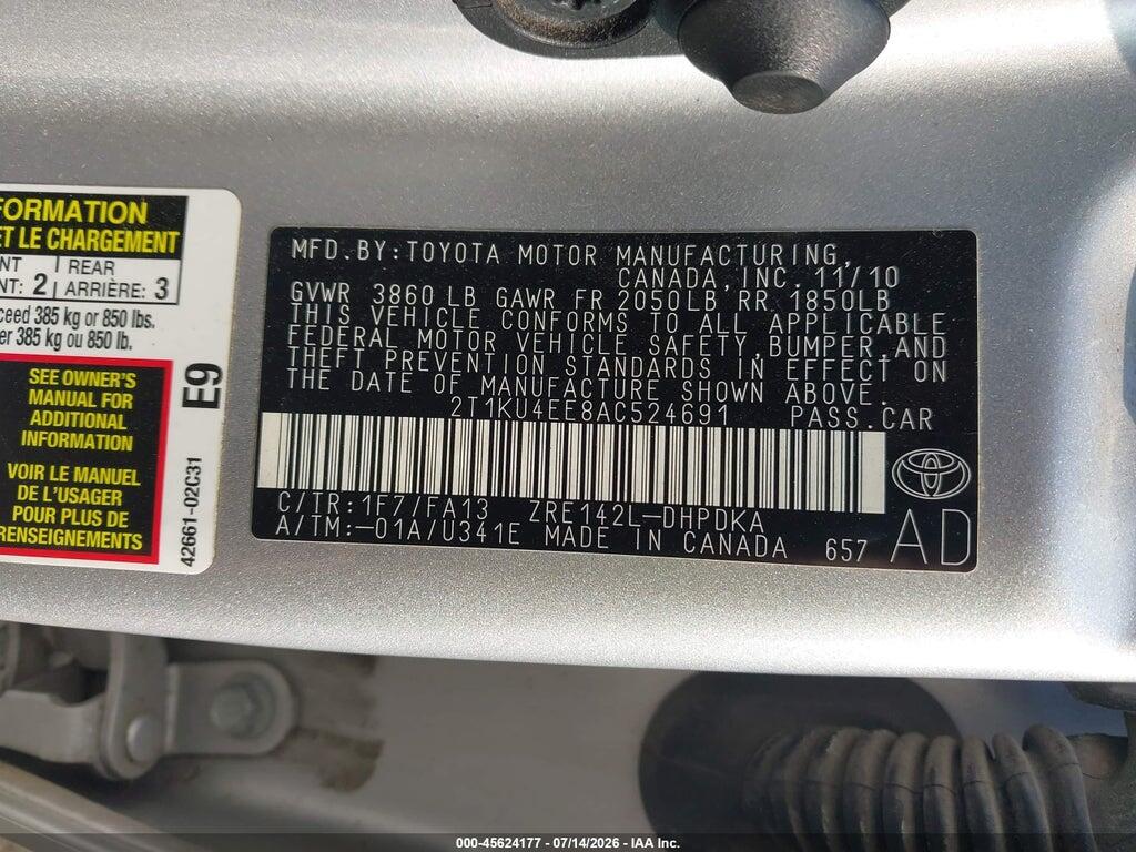 2T1KU4EE8AC524691 2010 TOYOTA MATRIX photo no. 9