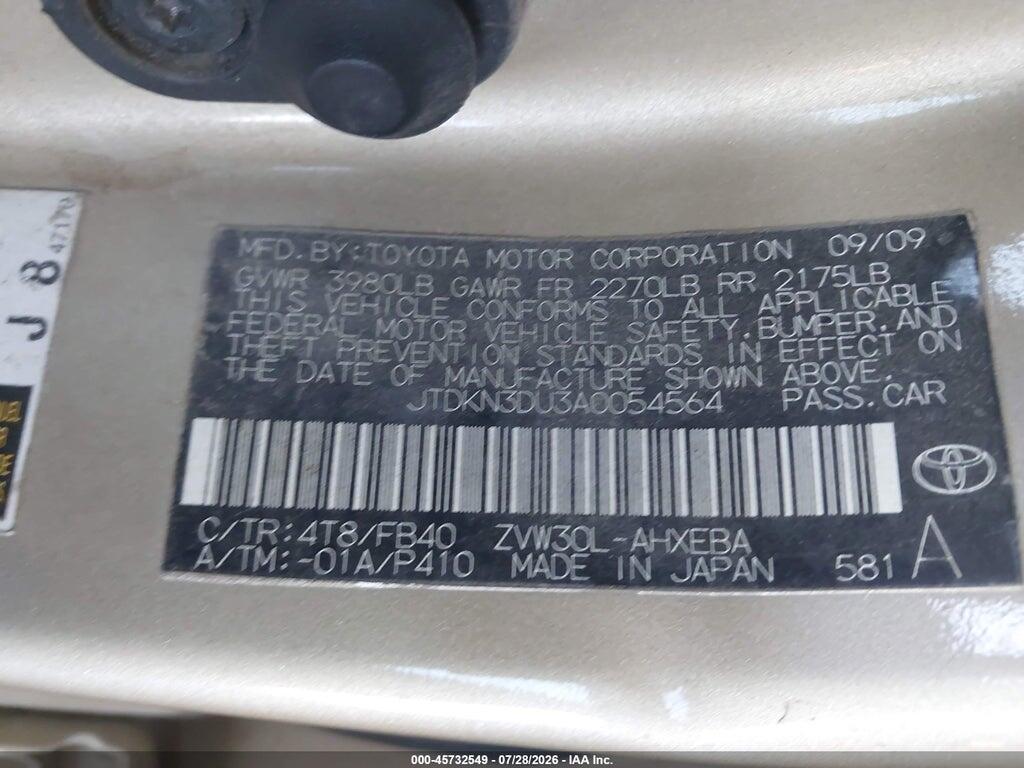 JTDKN3DU3A0054564 2010 TOYOTA PRIUS photo no. 9