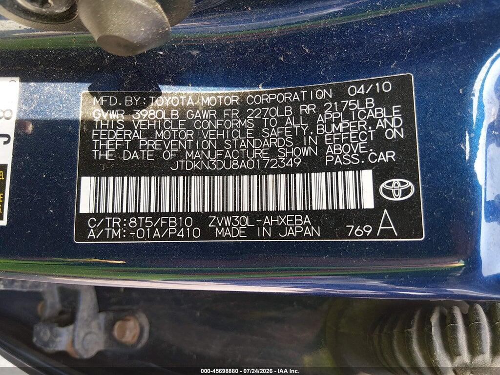 JTDKN3DU8A0172349 2010 TOYOTA PRIUS photo no. 9