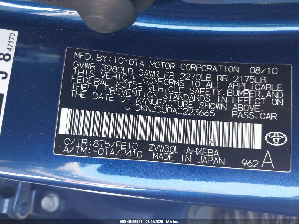 JTDKN3DU0A0223665 2010 TOYOTA PRIUS photo no. 9