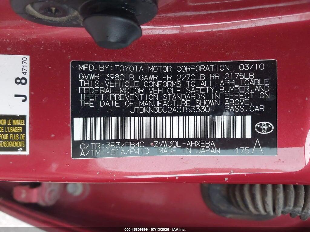 JTDKN3DU2A0153330 2010 TOYOTA PRIUS photo no. 9