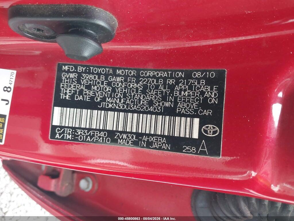 JTDKN3DU3A5204031 2010 TOYOTA PRIUS photo no. 9