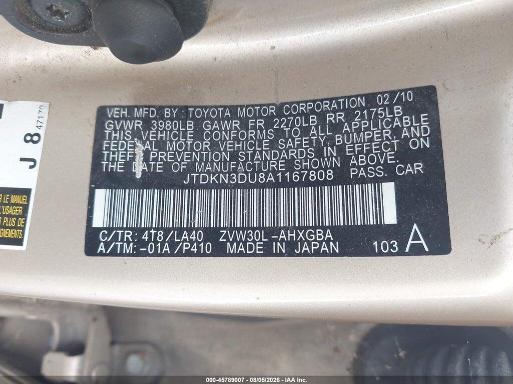 JTDKN3DU8A1167808 2010 TOYOTA PRIUS photo no. 9