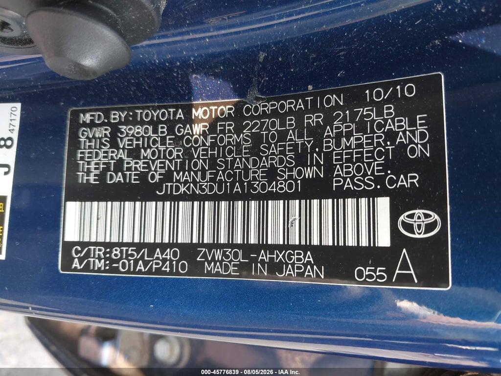 JTDKN3DU1A1304801 2010 TOYOTA PRIUS photo no. 9