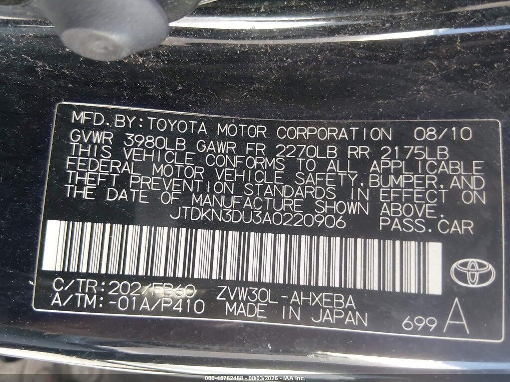 JTDKN3DU3A0220906 2010 TOYOTA PRIUS photo no. 9