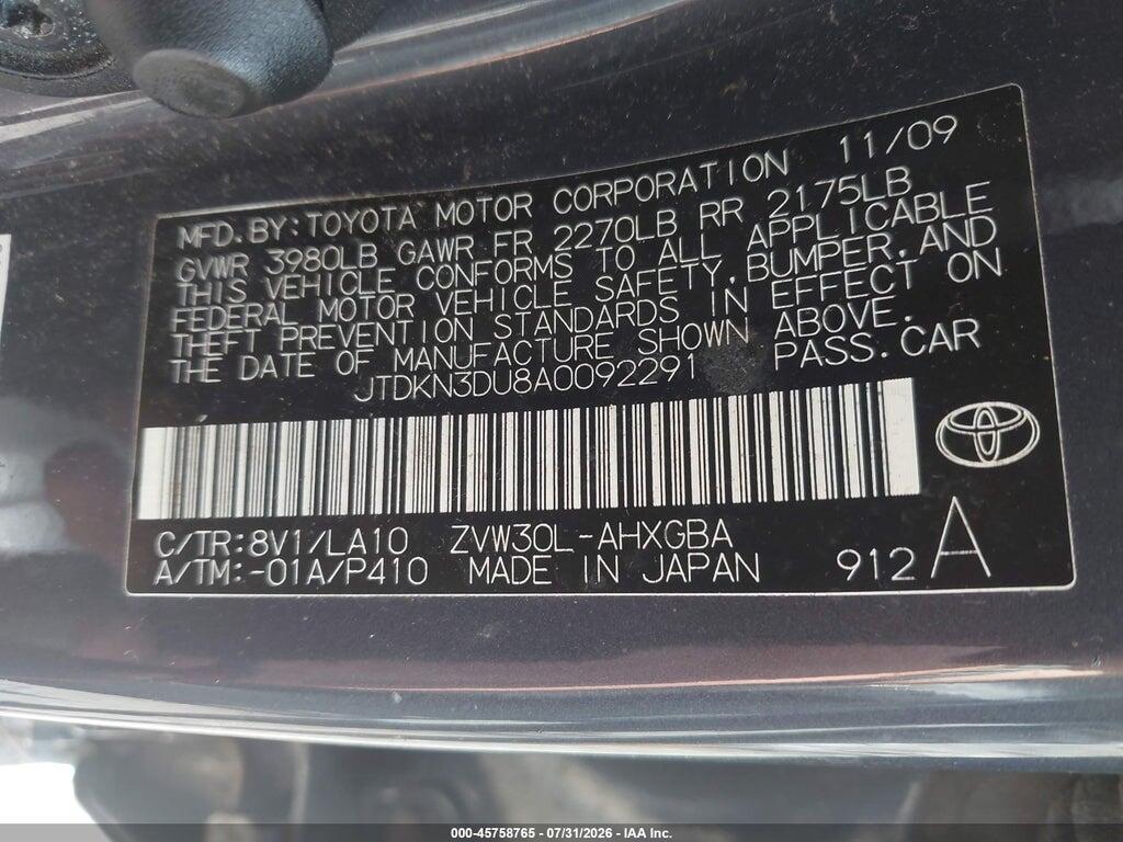 JTDKN3DU8A0092291 2010 TOYOTA PRIUS photo no. 9