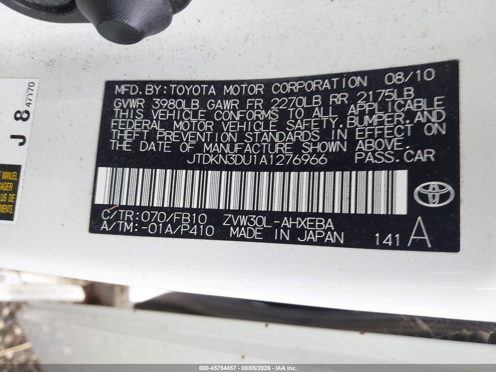 JTDKN3DU1A1276966 2010 TOYOTA PRIUS photo no. 9