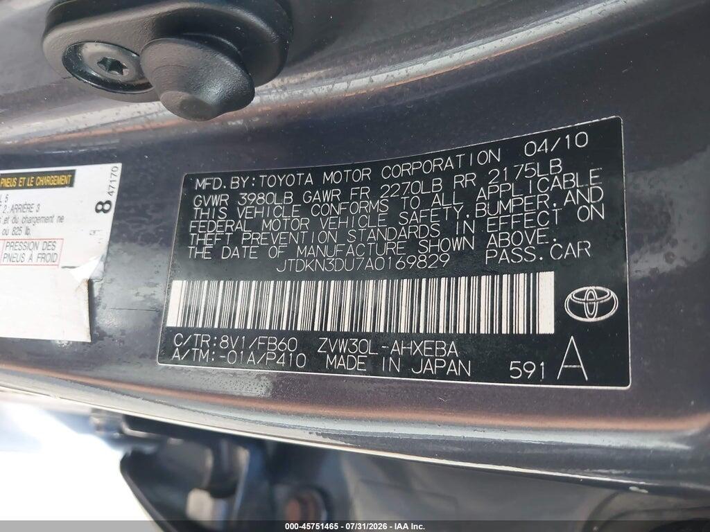 JTDKN3DU7A0169829 2010 TOYOTA PRIUS photo no. 9