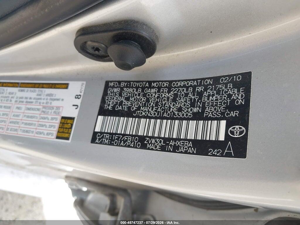 JTDKN3DU1A0133005 2010 TOYOTA PRIUS photo no. 9