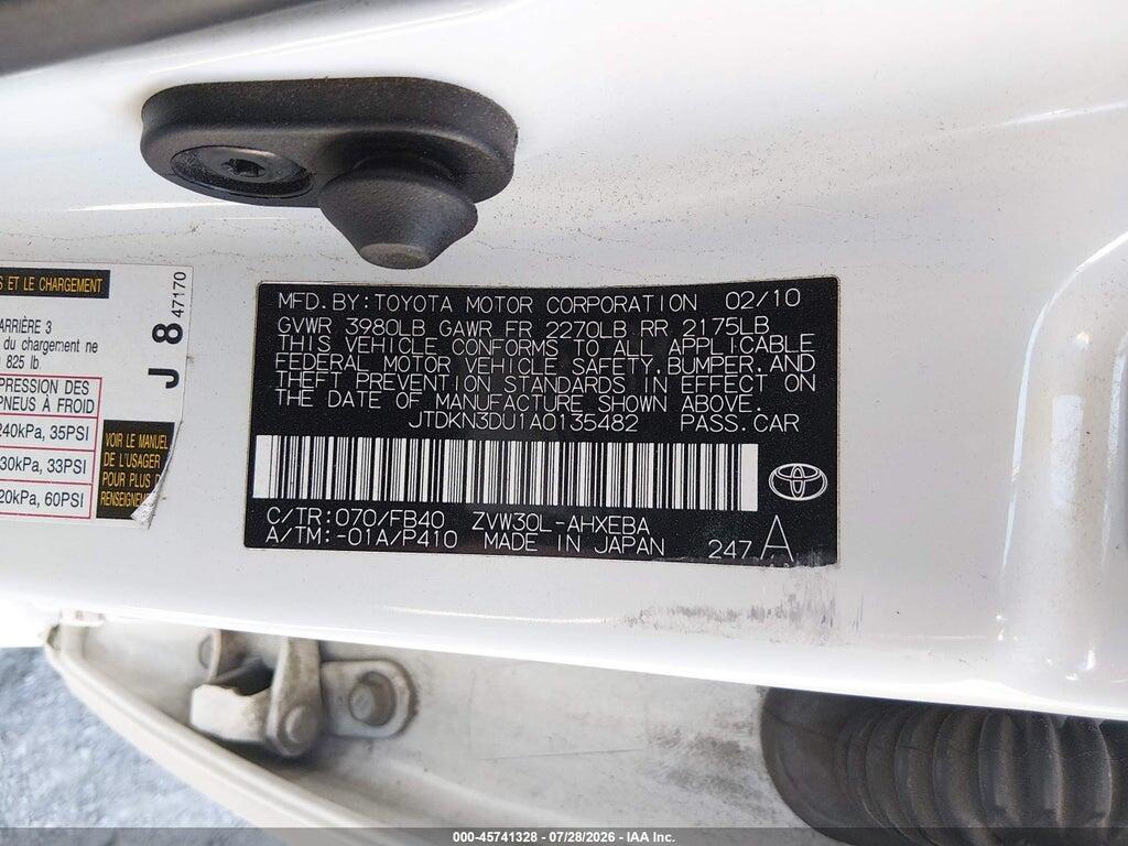 JTDKN3DU1A0135482 2010 TOYOTA PRIUS photo no. 9