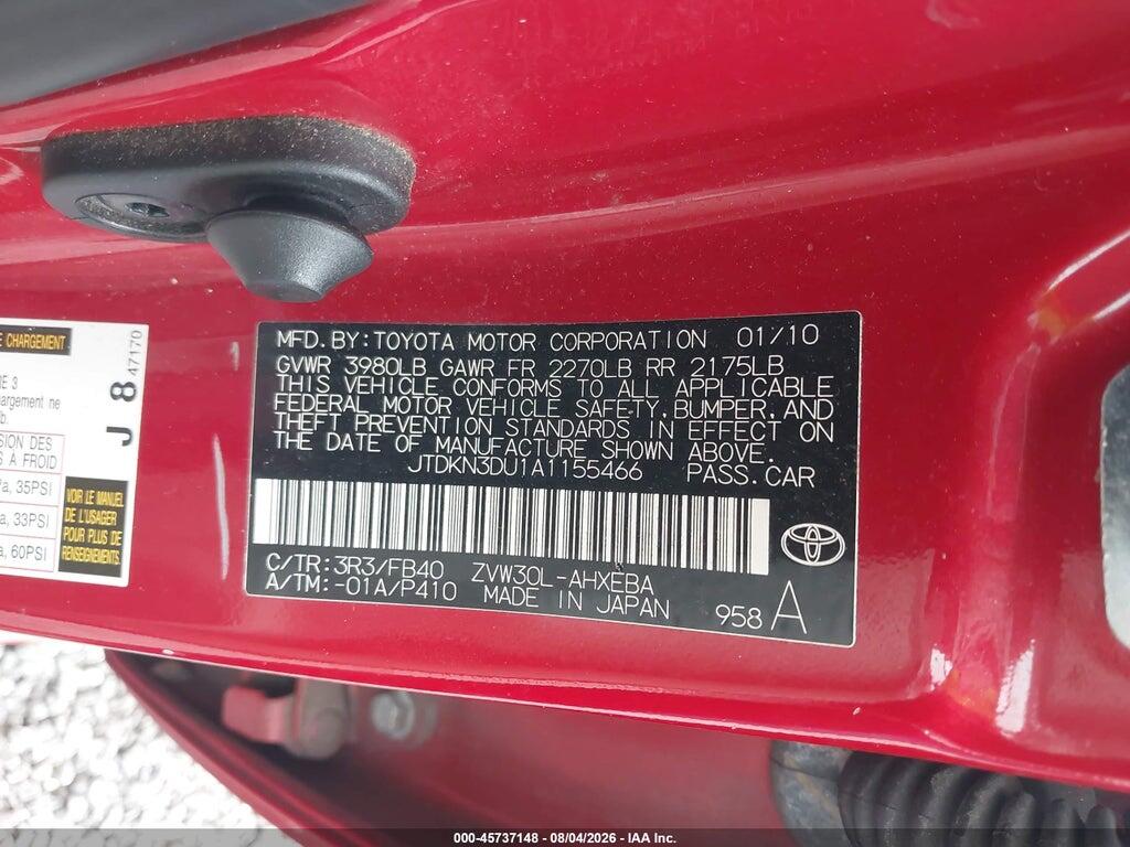 JTDKN3DU1A1155466 2010 TOYOTA PRIUS photo no. 9