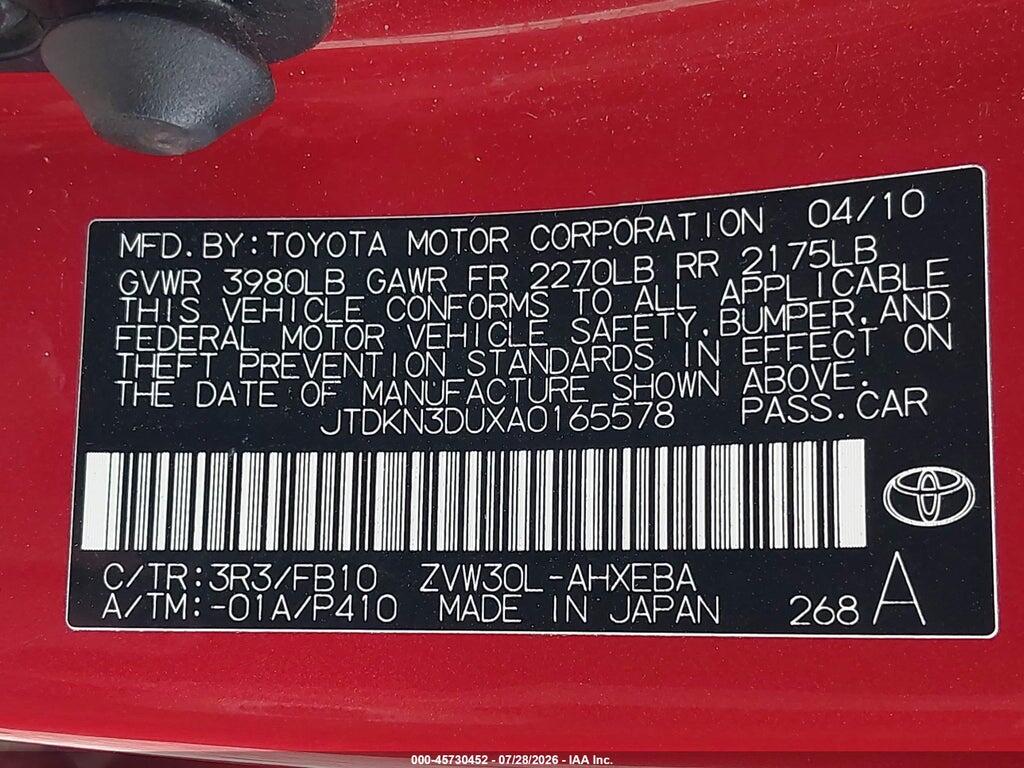JTDKN3DUXA0165578 2010 TOYOTA PRIUS photo no. 9